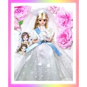 VTG Takara Japan Fashion Jenny Wedding Bride Fashion Doll Barbie 1998 Blue Sash